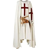 SUNLEXA Medieval Tunic Templar Knight Halloween Costume Hooded Cloak Renaissance Cosplay Medieval Costume (S-6XL)