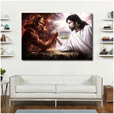 Artrend W0733 Jesus Vs Devil Good Evil Religious Landscape Cityscape Canvas Picture Printing Posters Unframed 16x24 Inch