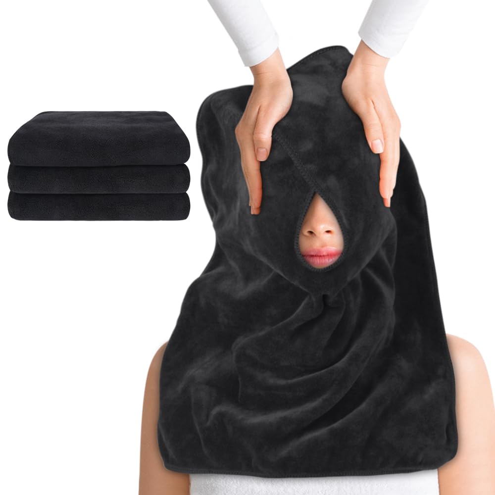 SINLAND Microfiber Esthetician Towels for Facials Mask Removing Face Wrap Soft Facial Cloth with Split Design Spa Towels for Facial Steam Massage and Cleansing 3Pack