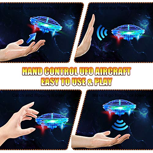 Hand Drones, Hand Operated Drones, econoLED Boy Toys Kids Hand Controlled Flying Ball Drone,Hands Free Mini Flying Ball Helicopter with 2 Speed & 5 LED Lights for Boys, Girls, Kids Gift (Blue) - Thumbnail 5