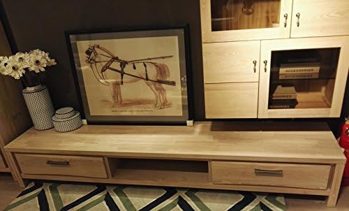Solid wooden Wood Media TV Stand Unit Cabinet Console for Flat Screens with 2 drawers,Elm,Modern Style,Natural Color