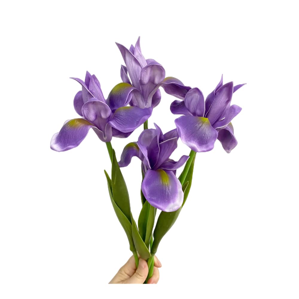 Photo 1 of (used/fair) Rikyo 4pc Artificial Iris Flower Silk Flower,Flower Bouquet,Long Stem 18" Fake Ireland PU Flower for Arrangements Table Centerpiece,Party and Wedding,Flowers Artificial for Decor (Purple)