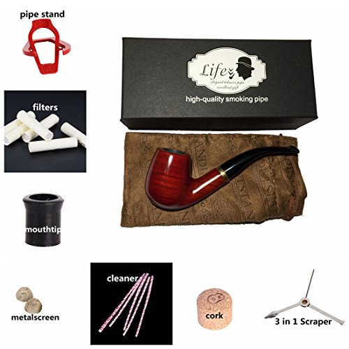 lifevv Tobacco Pipe Red Ebony Wooden Smoking Pipe with Accessories and Gift Package