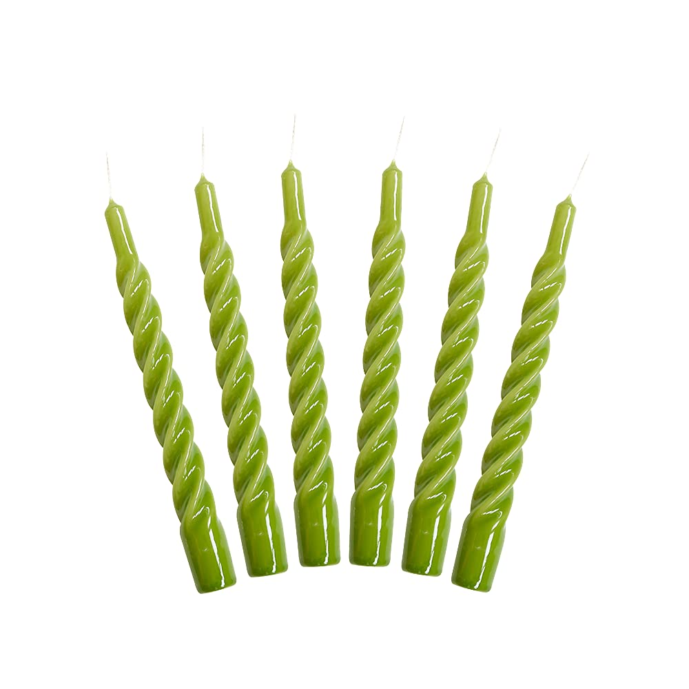 Candles with a Twist®, Made in Italy, 25 Colours Available, Dinner Candles, Twisted Candles Long Burning 5 Hours, Tapered Candles, Lacquered, Unscented Candle Gift Set, 6 pcs. 2.2 x 21cm (Apple)