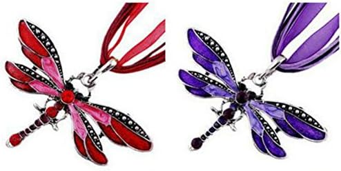 Rhinestone Inlay Gem tone Dragonfly Pendant Necklace for Women with Chain Color Choose (A set)
