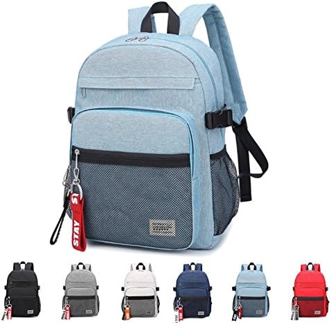 DICKFIST Back To School Trendy Canvas Backpack for School Travel Daypack 15 inch Key Ring Label Point Casual Bag (Blue)