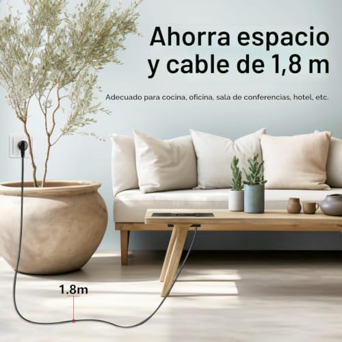 Aluminium Recessed Table Plug, Retractable Socket Outlet with 2 Sockets, 2 USB Ports and Type C+HDMI+Cat 6, 250V/16A Recessed Power Strip for Desks, Work Tables, Dining Tables