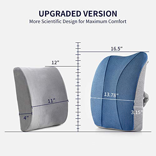 Jiaao Large Memory Foam Lumbar Support Pillow - Orthopedic Design for Relieves Lower Back Pain, Back Cushion for Office Chairs & Car, Breathable Cover, Adjustable Strap