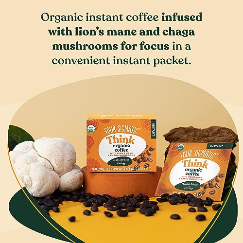 FOUR SIGMATIC FOCUS ORGANIC MUSHROOM COFFEE | INSTANT MUSHROOM COFFEE MIX WITH LION’S MANE, CHAGA AND RHODIOLA FOR BETTER FOCUS AND IMMUNE SUPPORT | 10 PACKETS