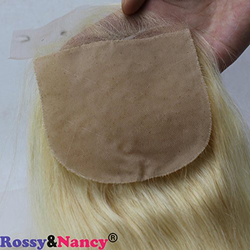 Rossy&Nancy Top Silk Base 4x4" Lace Closures Brazilian Virgin Human Hair Silk Straight Natural Blonde #613 Color Free Part Closure Piece for Women
