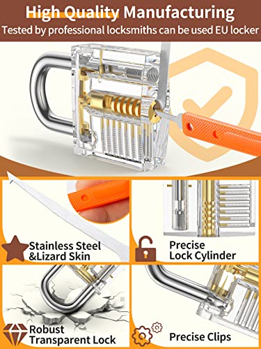 30+4 Piece Eventronic 30 Piece Lock Picking Kit, Training Tools with 4 Transparent Lock Padlocks, for Beginner and Pro Locksmiths