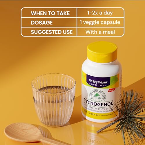 Healthy Origins Pycnogenol 100 mg, 120 Veggie Capsules - 100% Clinically Studied French Maritime Pine Bark Extract - Supports Healthy Heart, Joint Health & Skin Elasticity - 4 Month Supply