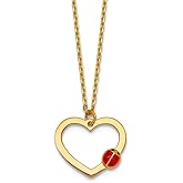JewelryWeb 13.2mm 14k Solid Yellow Gold Polished Love Heart With Enamel Ladybug With .75 Inch Extension Necklace 15.5 Inch Pendant Necklace