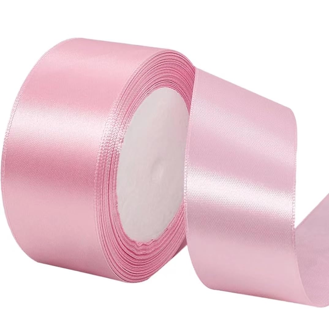 Pink Ribbon 40mm for Christmas Party Decorations，23 Meters Pink Satin Ribbon for Gift Wrapping, Crafting, Wedding Party, Christmas, Hair Bows, Floral Bouquets, Anniversaries，Baby Showers
