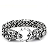 GuoShuang Norse Men Stainless Steel King Chain Viking Wolf Head Bracelet 21 23 25 cm