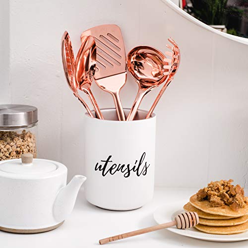 White Utensil Holder for CountertopStylish White Kitchen Utensil
