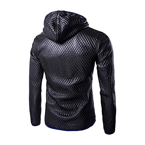 Cuekondy Men's Stand Collar Leather Hoodie Jacket Casual Solid Color Motorcycle Lightweight Long Sleeve Hooded Coat - Thumbnail 2
