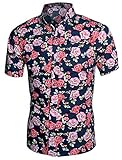 Allegra K Men Point Collar Button Down Floral Print Summer Shirts Multicolor M