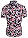 uxcell Men Slim Fit Floral Print Short Sleeve Button Down Beach Hawaiian Casual Shirt Navy Blue-Pink Floral Print M US 38