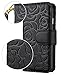 FLYEE Case Compatible with iPhone 6 Plus(2014)/iPhone 6s Plus(2015) 5.5 inch,Wallet Case for Women with Card Holder,Premium Vintage Embossed Flowers Wallet case Skin with Detachable Wrist Strap-Black