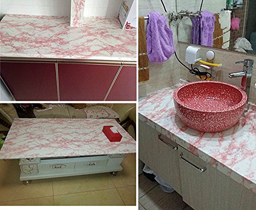 HOHOFILM Pink Self Adhesive Marble Effect Wall Paper Film Vinyl Decor Wallpaper Sheets 122cmx50cm