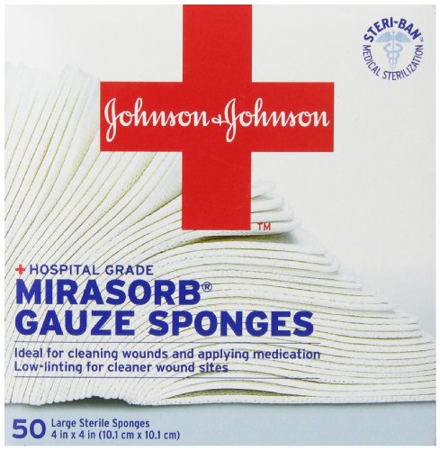Johnson & Johnson Red Cross Mirasorb Gauze Sponges, 4 Inch x 4 Inch, 50 Count