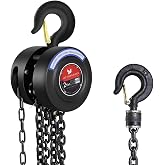 Manual Chain Hoist | 1 Ton/2000 lbs Capacity | 10&rsquo; Lift | 2 Hooks | Manual Hand Lift Steel Chain Block Hoist (1T)
