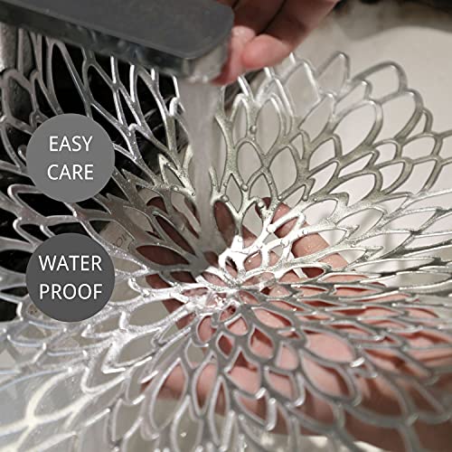 20 Pack Silver Metallic Round Placemats Laminated Vinyl Leaf Dining