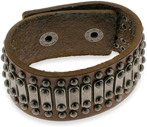 MC Italian Designs Leather Bracelet with Brushed Bronze Tone Metal Accents Brown