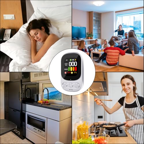 2 Packs 4-in-1 Carbon Monoxide Detectors, Natural Gas Leak Detector - Plug-in with Battery Backup, HD Digital Display for CO, Gas, Temperature & Humidity - Ideal for Home, RV, Apartment Safety