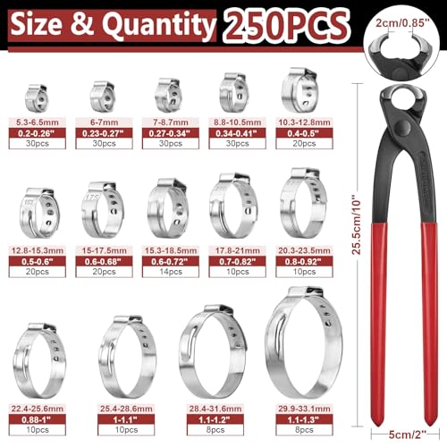 250PCS 14 Sizes Single Ear Hose Clamp, with Ear Clamp Pincer photo 11