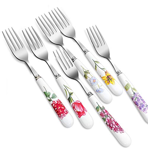Dinner Forks Set, Elegant Life 6-Piece Handle Ceramic Stainless Steel Cutlery Forks Set, 8.3 Inches - Thumbnail 4