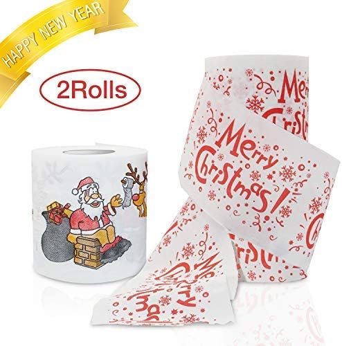 HOFASON Christmas Toilet Paper 2 Rolls - Real Toilet Paper / Funny Christmas Decoration - Happy New Year Santa - Novelty Joke Humor Gag