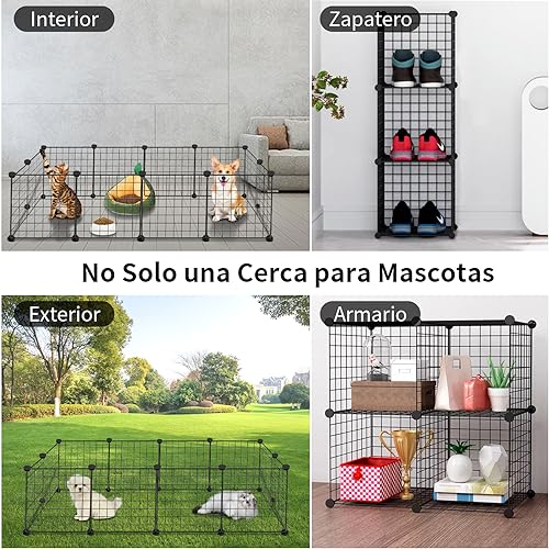 Kokila Corral para Mascotas, Valla para Perros con Puerta, Jaula de Conejo, Jaulas de Cobayas, Valla de Alambre de Metal Portátil para Interiores y Exteriores, 12 Paneles de Metal para Mascotas, Negro