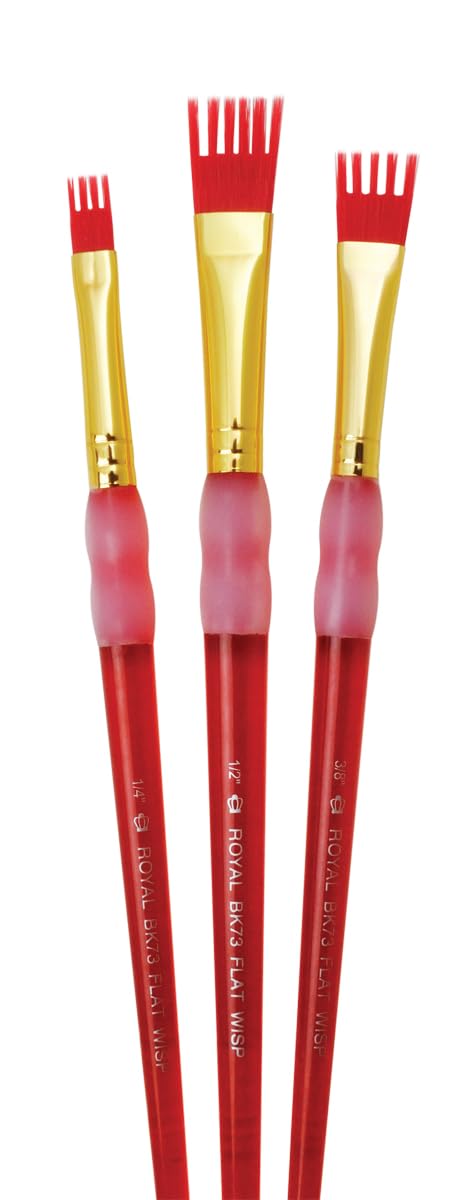 Royal Brush BK693 Big Kids Choice Flat Golden Taklon Hair Acrylic Plastic Wisp Brush Set (Pack of 3)