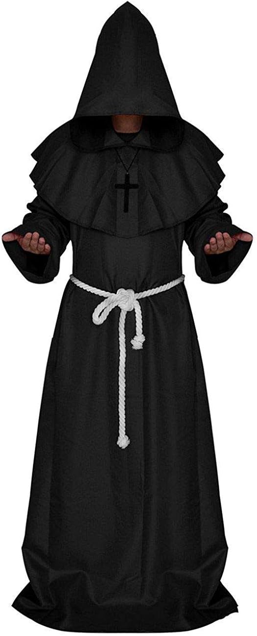 Friar Medieval Hooded Monk Renaissance Priest Robe Costume Cosplay: Clothing