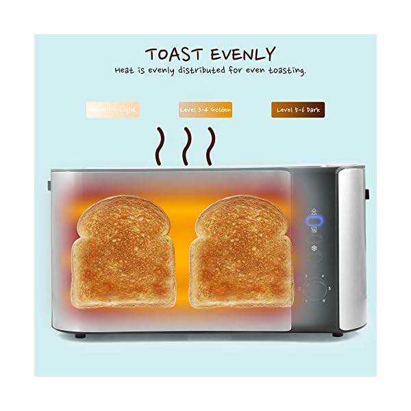 Elite Gourmet ECT3100 Long Slot 4 Slice Toaster, Reheat, 6 Toast Settings, Defrost, Cancel