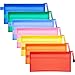 Bememo 14 Pieces 7 Colors Waterproof Zipper Pouch Pen Pencil Pouch Plastic Double Layer File Bag