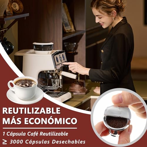 Capsulas de Café Reutilizables 6PCS, Cápsulas de Café de Acero Inoxidable, Resistente a Altas Temperaturas y Fácil de Limpiar, para Nespresso OriginalLine（6 Tazas + 200 Tapas + 1 Pincel + 1 Cuchara）
