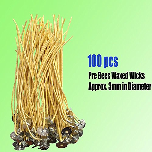 Homankit Candle Making Kit | 100 Pieces x 8" Pre Bees Waxed Wicks with Sustainer Tabs, 100 dots Double-Sided Wick Stickers and 1 Piece Stainless Wick Fixed Holder for Candle Making