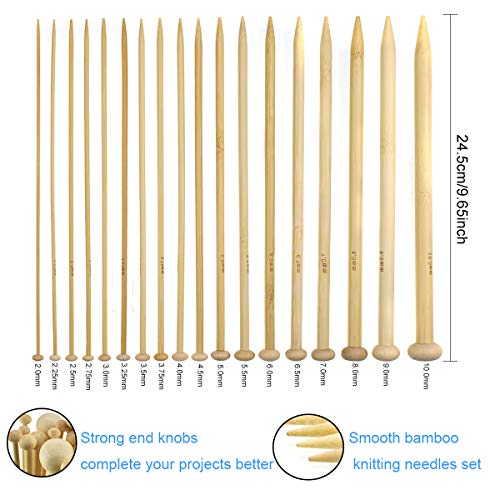 Bamboo Knitting Needles Set 36pcs Carbonized Afghan Needles 5pieces Ergonomic Crochet Hook Set 12 Small Size Aluminum Handle Hook with Sewing Tools Full DIY Craft Kits