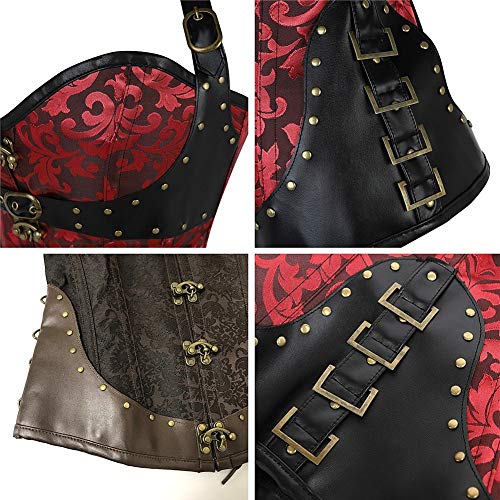 DrCURVY-Donna-Bustier-12-Acciaio-Boned-Corsetto-Disossato-Pelle-Sexy-Steampunk-Corpetto-Burlesque-e-PerizomaRed-L