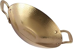 OSALADI Stainless Steel Hammered Texture Cooking Pot with Dual Handles 9-inch Gold Kitchen Pan for Household