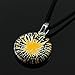 Hand Blown Venetian Murano Glass Black Yellow Daisy Flower Round Pendant Necklace, 18-20''