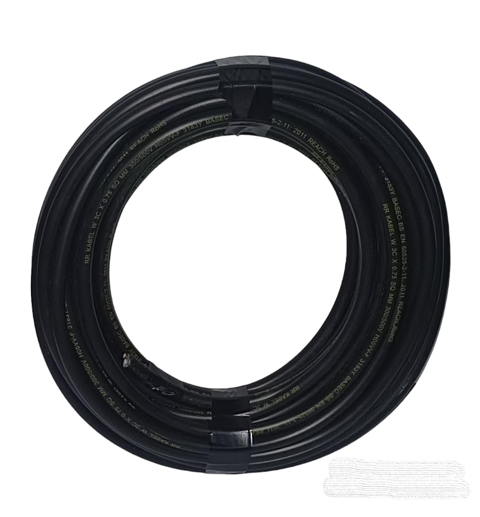 10 Metre 3 Core 2.5mm CYKY-J Solid Core Black Heavy Duty Tough Cable for Garden Sockets, 450V/750V