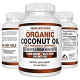 Organic Coconut Oil 2000mg - 100% Extra Virgin Cold Pressed for Weight Support, Skin, Hair, Nails - 120 Softgel Capsules - Arazo Nutrition