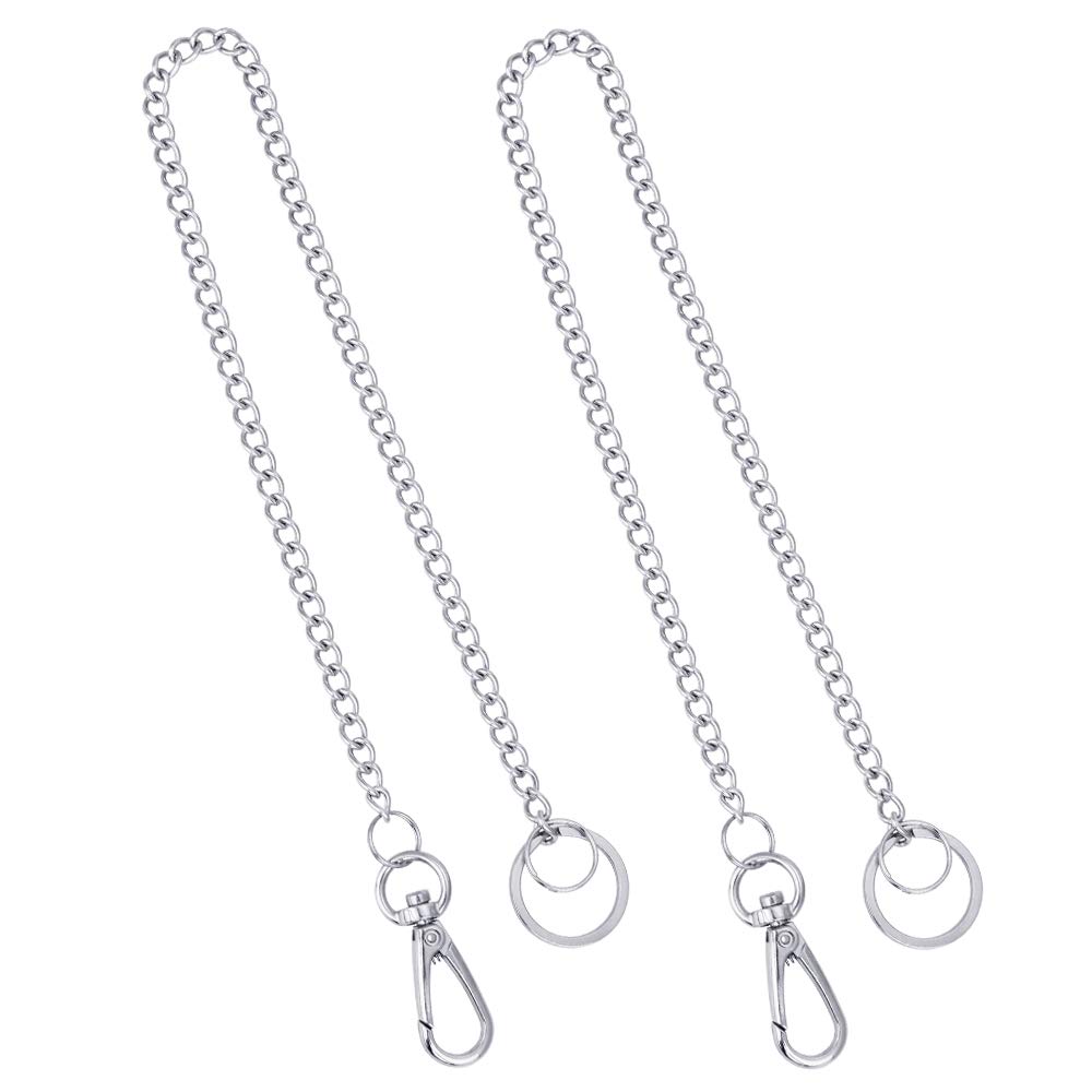 PERFETSELL 2 Pcs Keychain Stainless Steel Pocket Chain Long Chain Keyring Wallet Chains with Lobster Clasps and Extra 2 Rings for Keys/Wallet/Jeans Pants/Belt Loop(Silver)