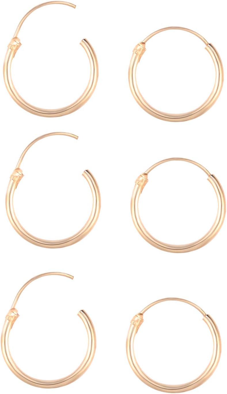 Cartilage Earring Endless Small Hoop Earrings Set for Women Men Girls,3 Pairs of Hypoallergenic Sterling Silver Tragus Earrings Nose Lip Ring 8mm 10mm 12mm