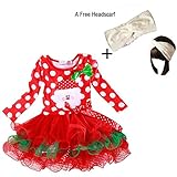 Lookatool New Year Christmas Girls Long Sleeve Santa Party Polka Dot Dress