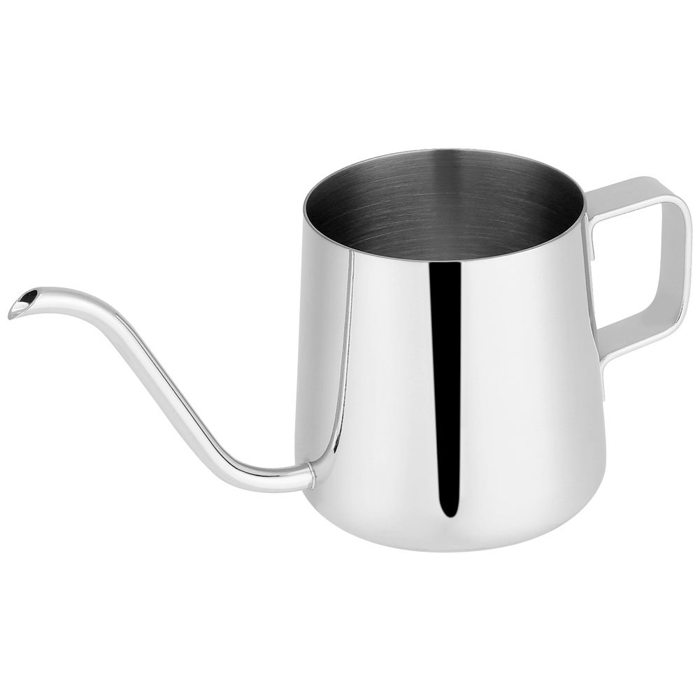 Long Narrow Spout Coffee Pot 350ML, Small Fine Stainless Steel Pour Over Drip Coffee Cup Gooseneck Milk Tea Kettle Filter Coffee Jug (Silver)